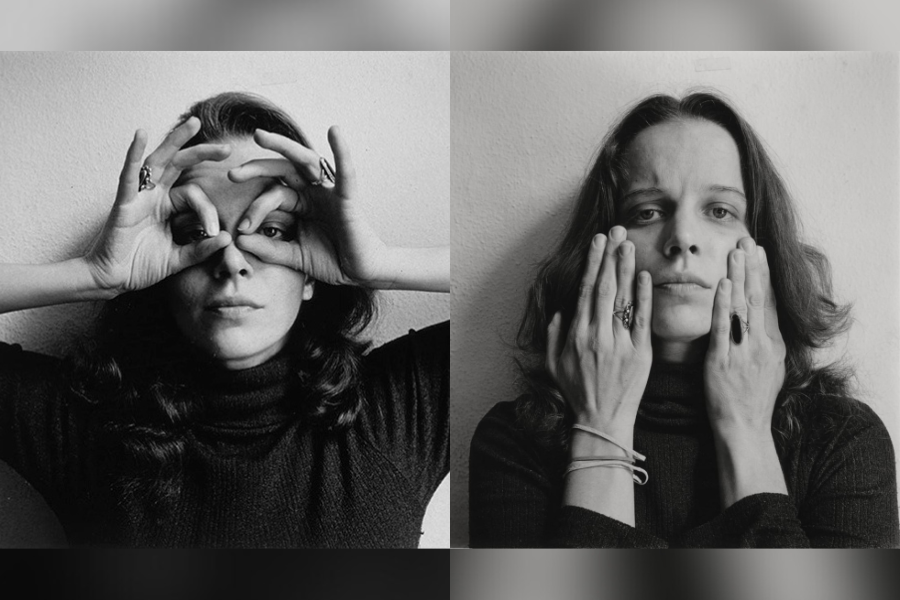 Two black and white photos of Melissa Shook as part of her collection from 1972.